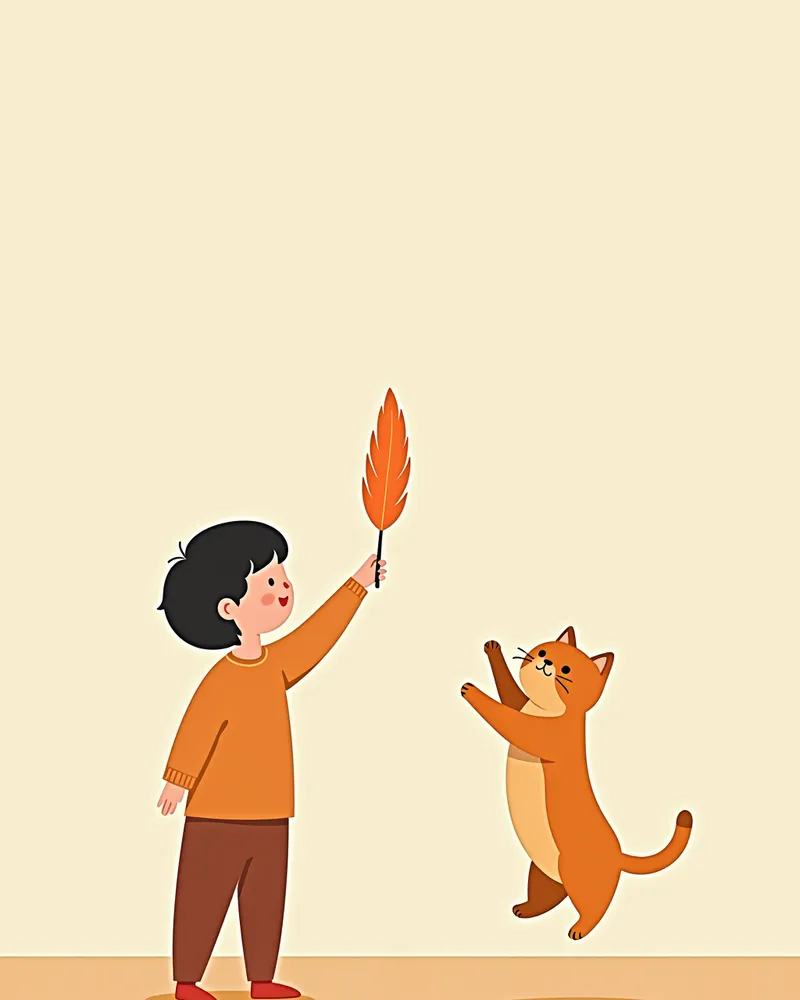 낚싯대 장난감으로 고양이와 놀아주는 보호자