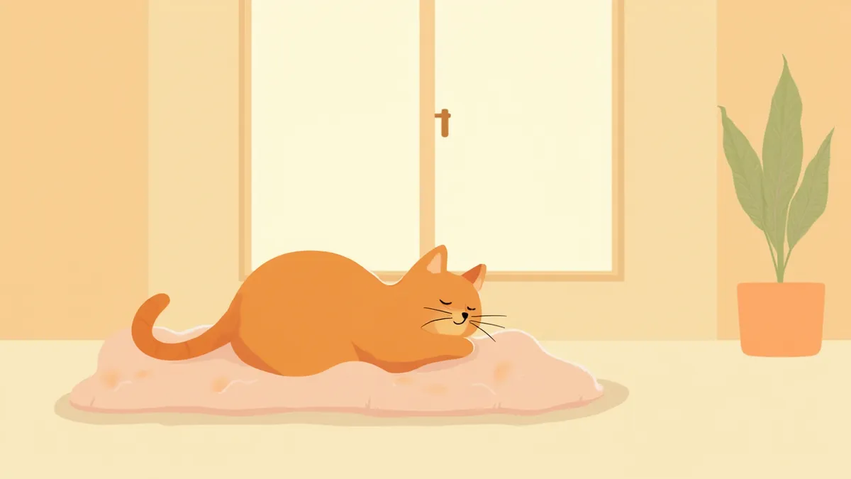 임신 초기 고양이가 창가에서 편안하게 쉬고 있는 모습