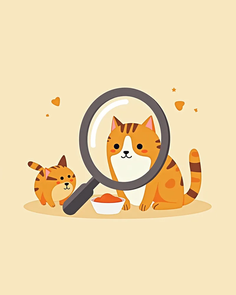 수의사가 고양이 사료 라벨을 확인하는 모습