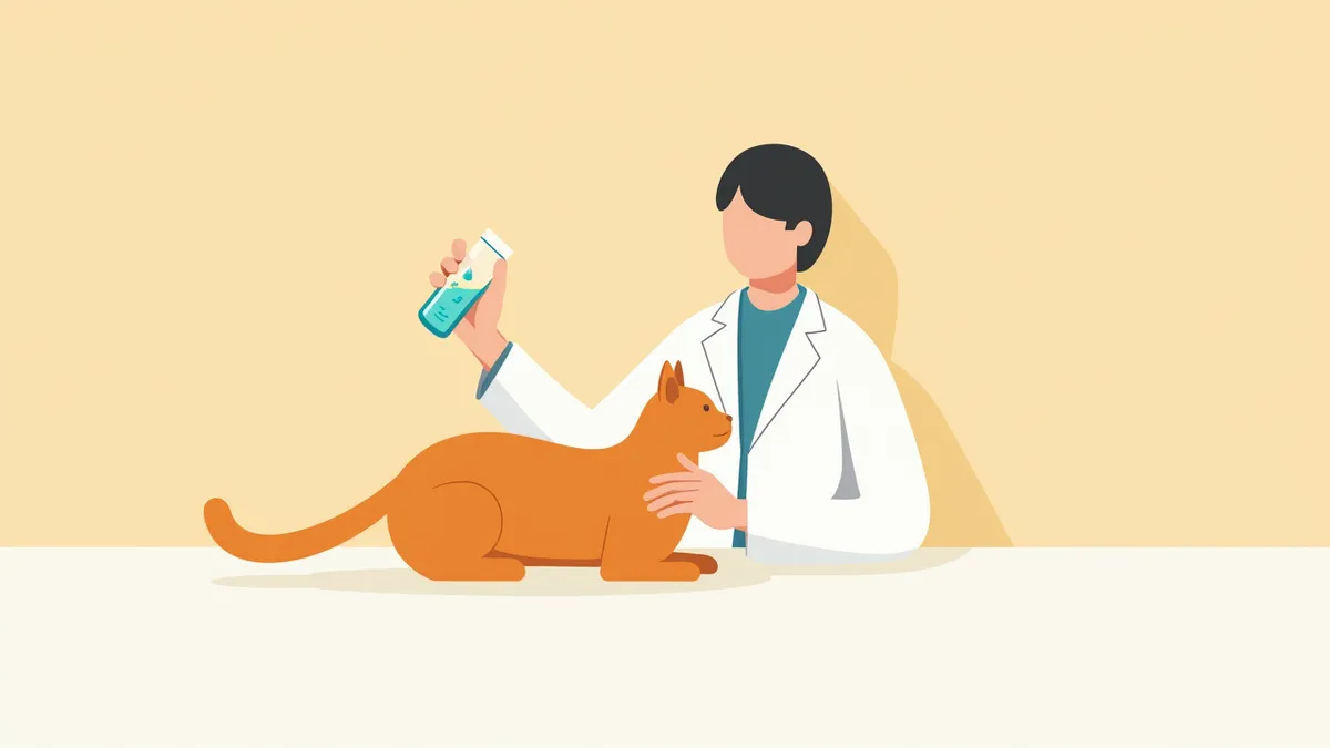 고양이 소변 샘플을 살펴보는 수의사