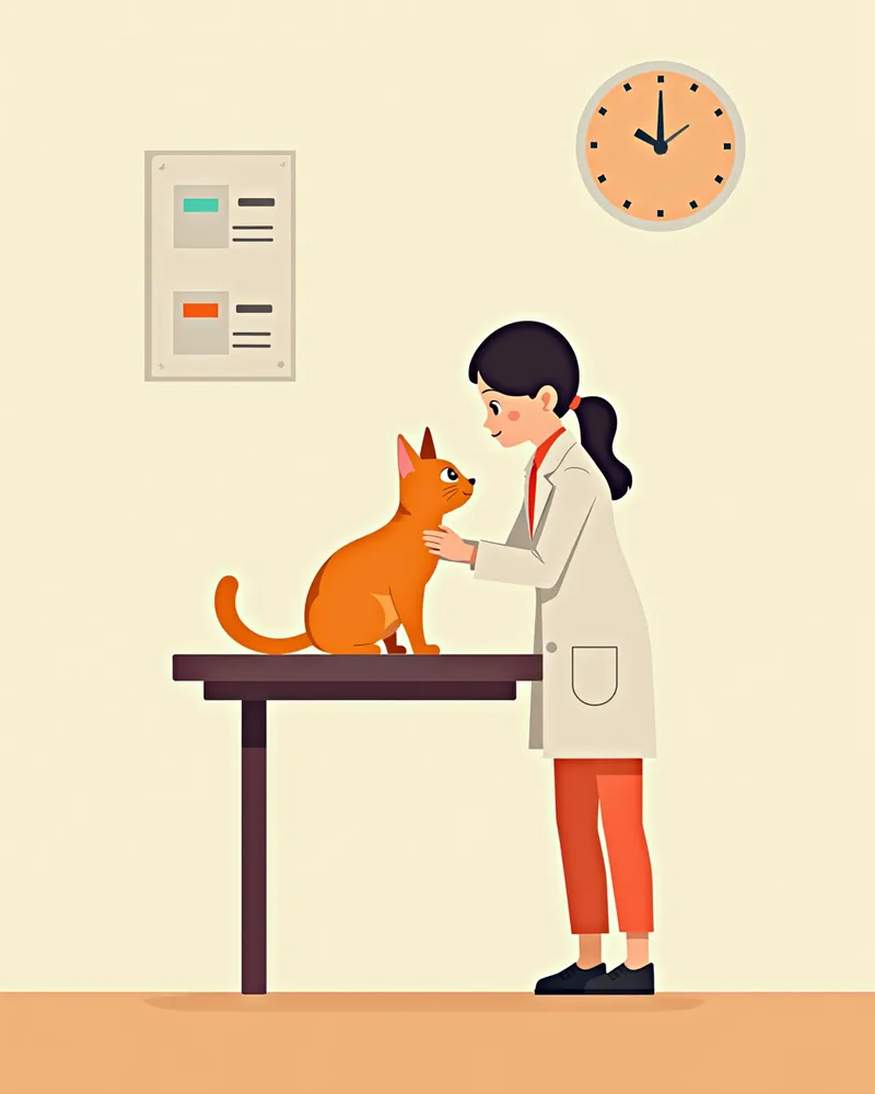 동물병원에서 수의사에게 진찰 받는 고양이