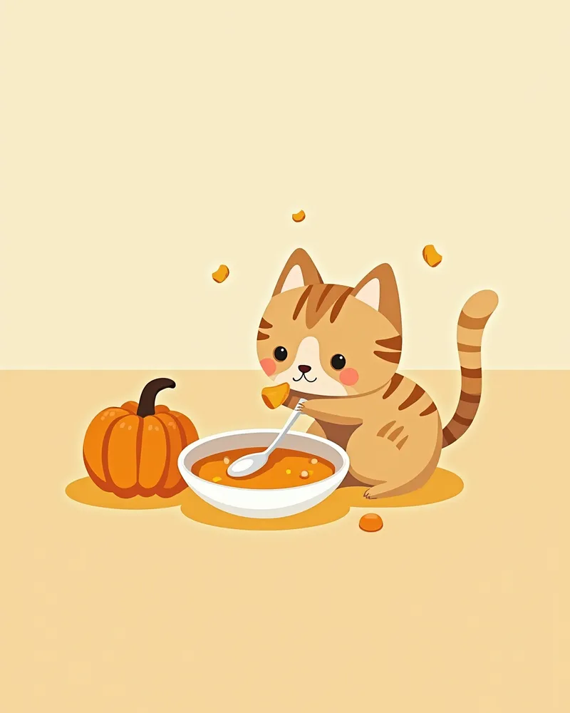 ภาพแมวกินฟักทองบดในช้อน