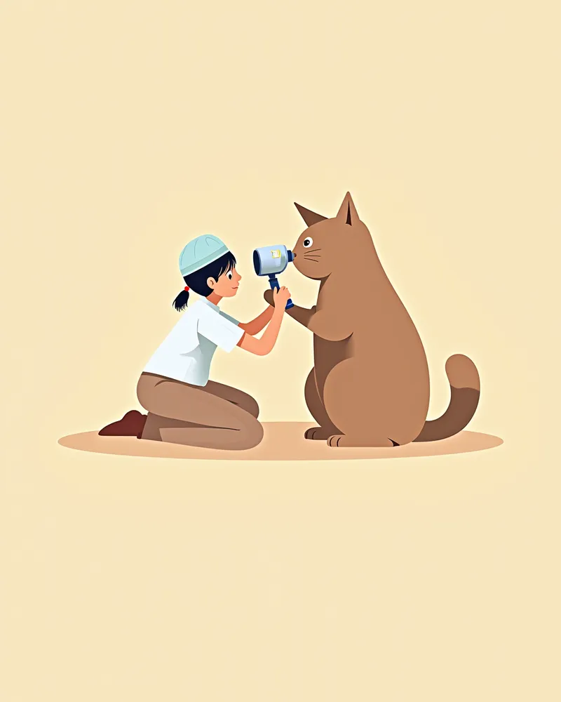 수의사가 고양이 눈을 검사하는 모습