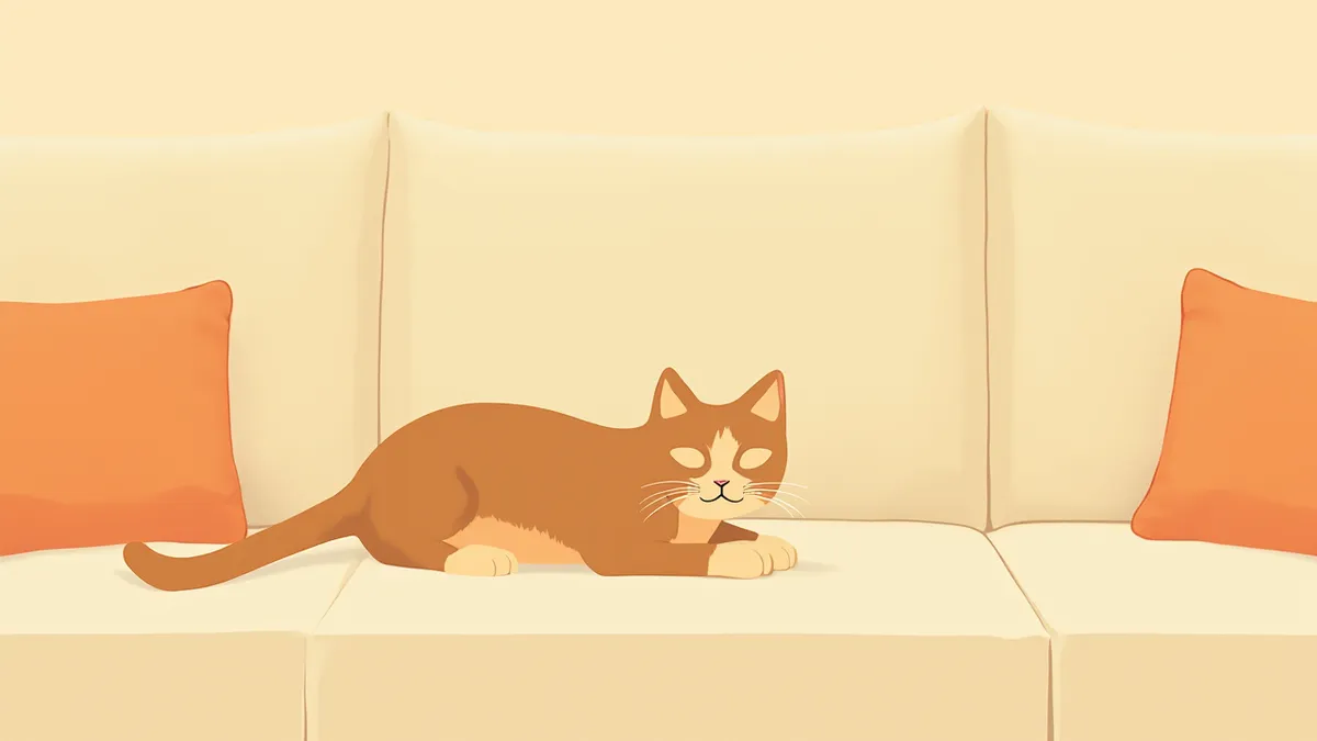 소파 위에서 편안하게 그르렁거리는 태비 고양이