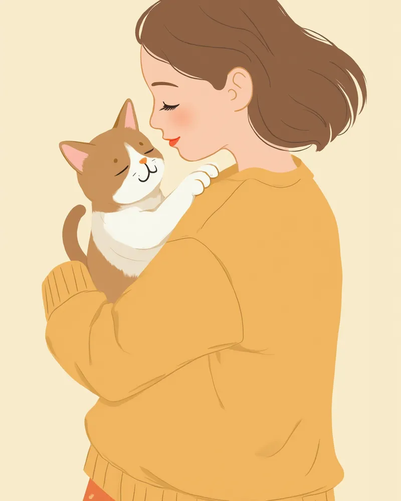 고양이를 안고 그르렁 소리에 귀 기울이는 보호자