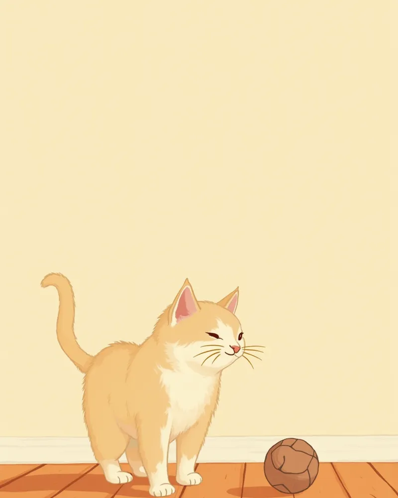 굴러가는 퍼즐 공을 추적하는 고양이