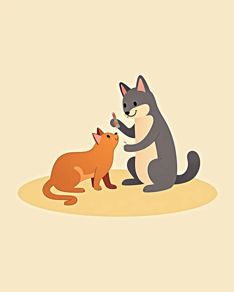 수의사가 예방접종 부위를 점검하는 모습