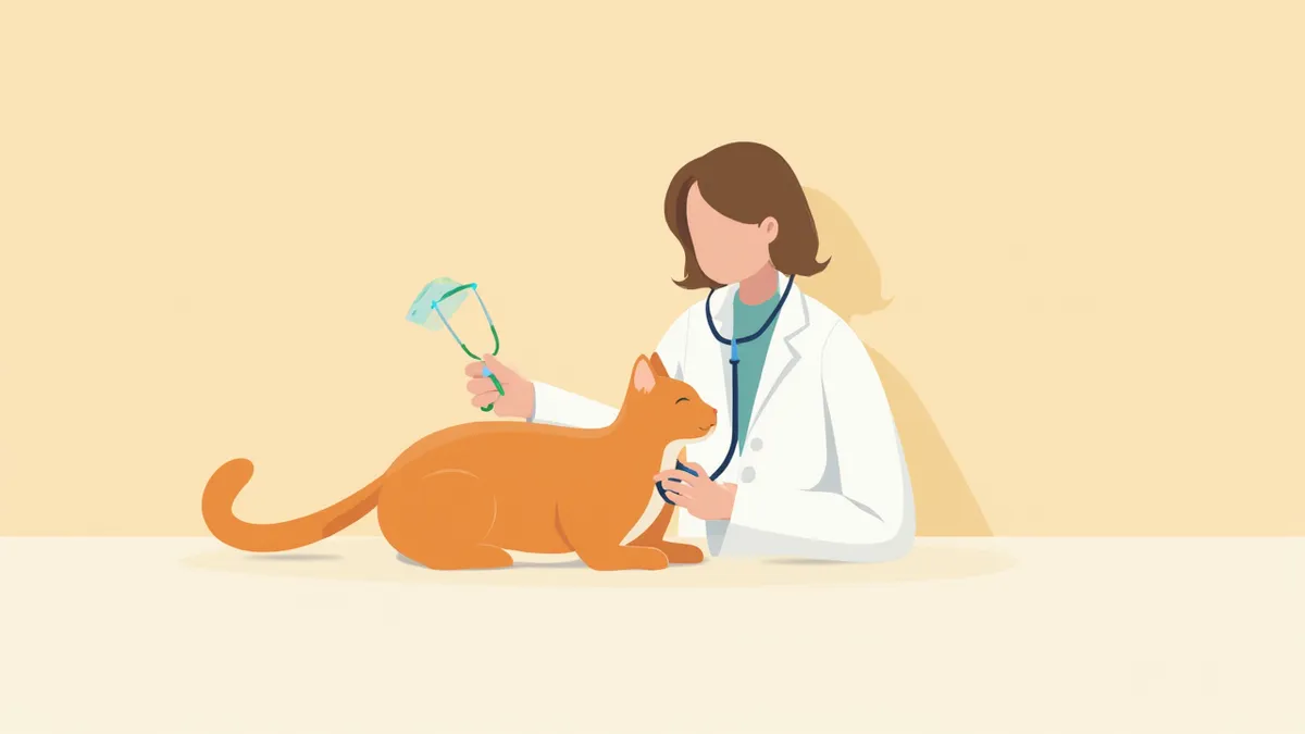 수의사에게 심장 청진을 받고 있는 시니어 고양이