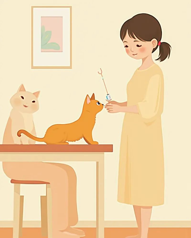 집에서 피하수액을 맞는 고양이