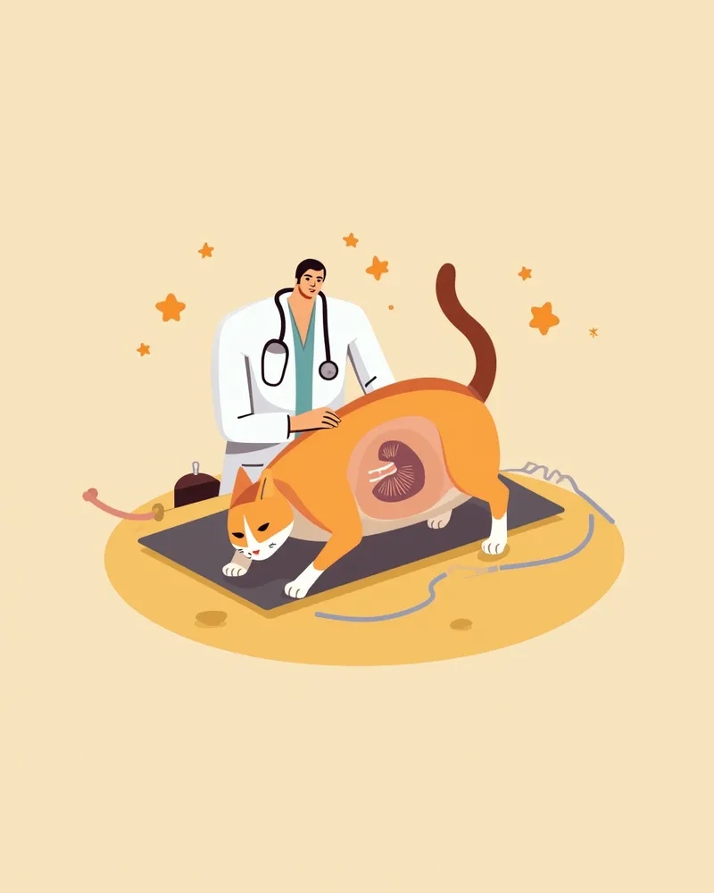 고양이 신장 낭종을 초음파로 진단하는 모습