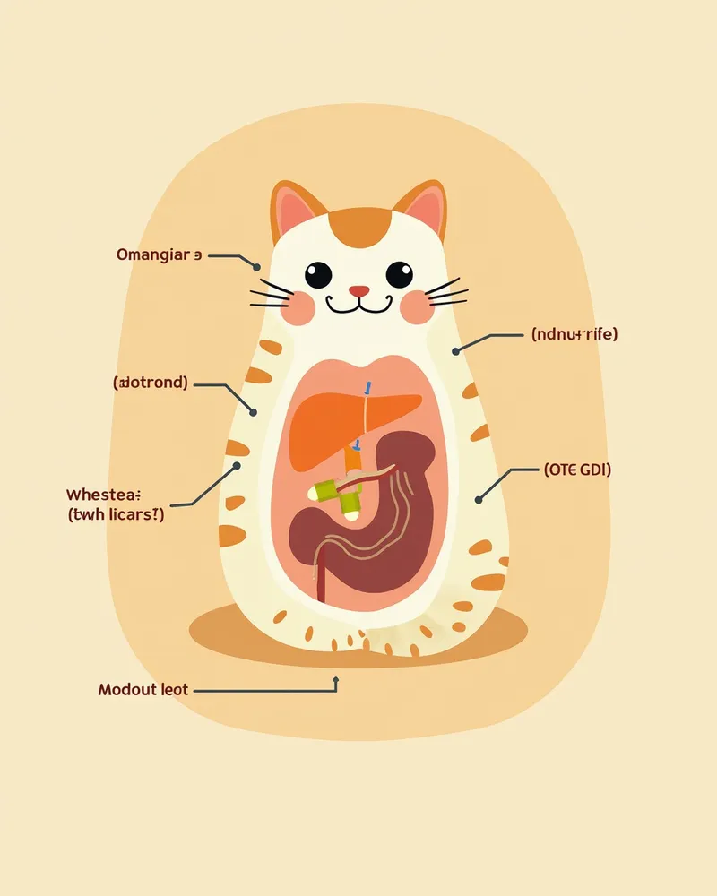 고양이 신장, 간, 장에 오메가3와 다른 보조제가 작용하는 모습을 보여주는 다이어그램