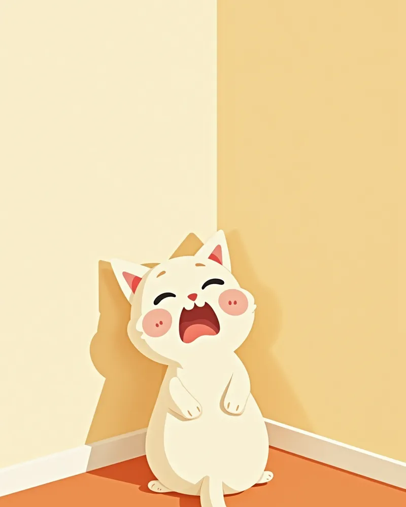 불안한 표정으로 구석을 응시하는 고양이