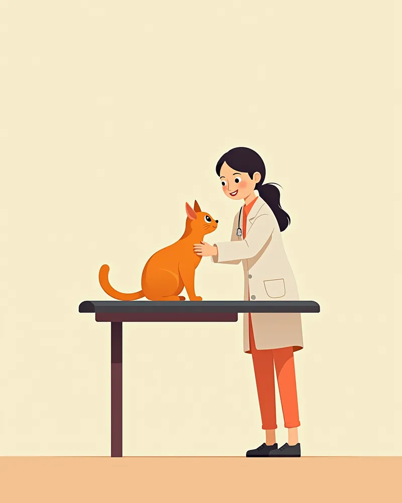 수의사에게 진찰받는 고양이