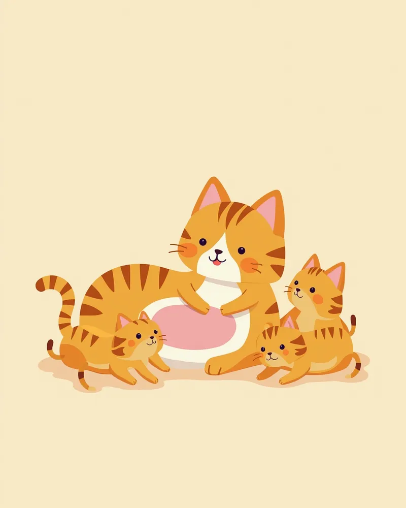 새끼 고양이들과 함께 수유 중인 고양이, 유선이 부은 모습