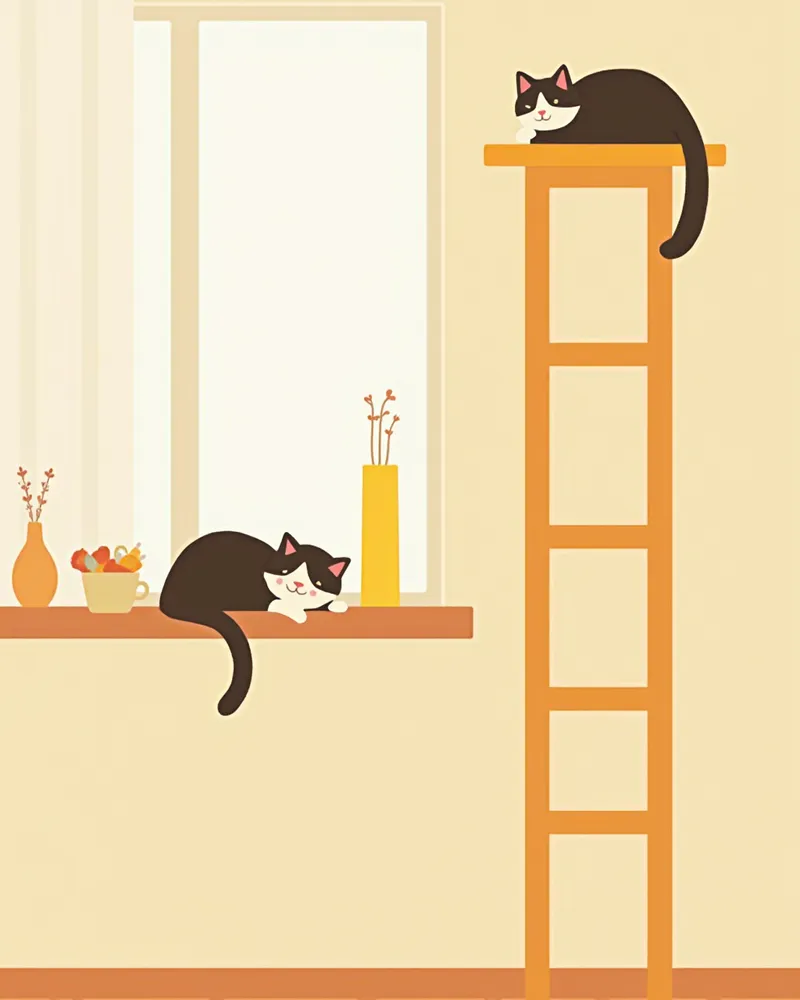 파티션으로 시선을 분리한 다묘 가정의 휴식 공간