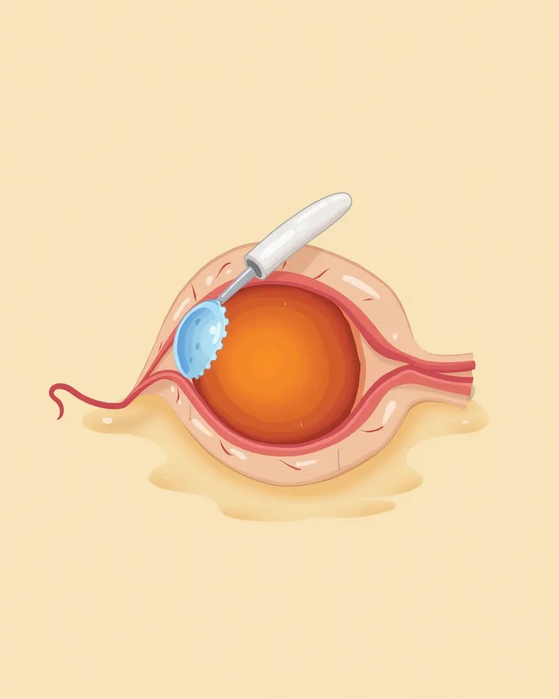 망막 재부착을 위한 레이저 수술 과정을 보여주는 일러스트