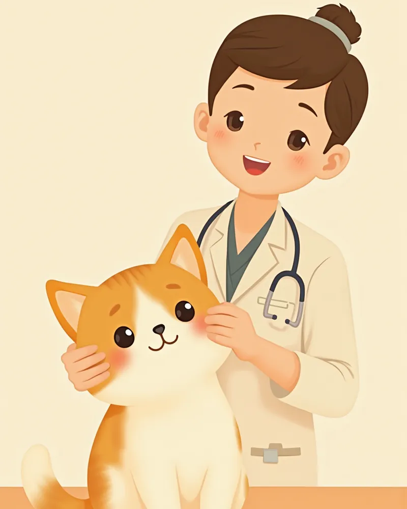 수의사가 고양이 얼굴과 귀 부위를 진찰하는 모습