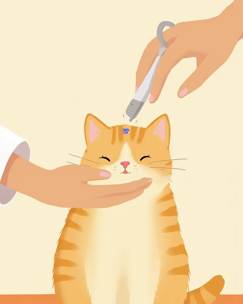 수의사가 고양이에게 외용제를 발라주는 모습