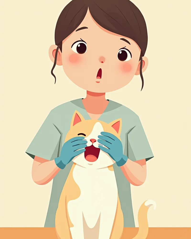 수의사가 고양이 잇몸 색을 확인하는 모습