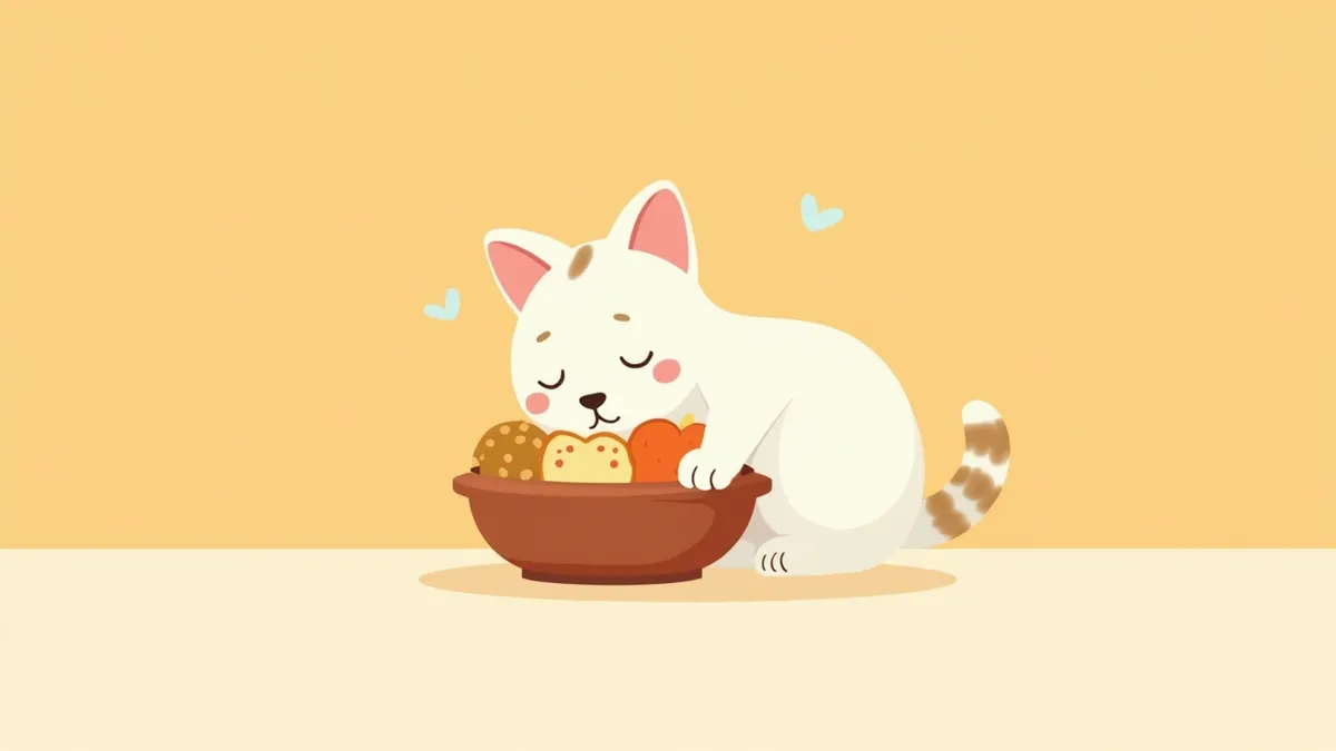 다양한 사료를 먹는 고양이 클로즈업