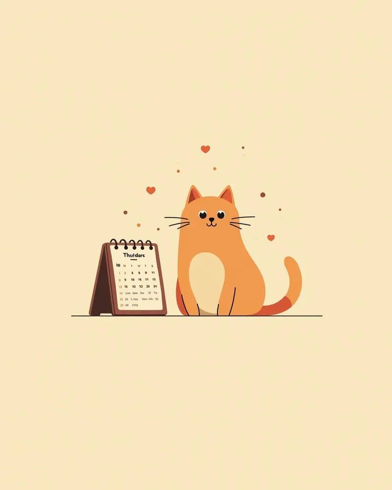 달력 옆에 앉은 고양이