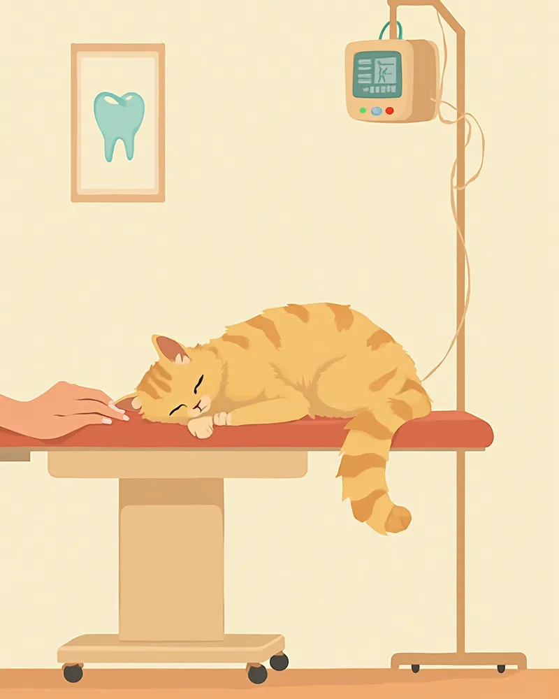 전신마취 하에 안전하게 시술받는 고양이 일러스트