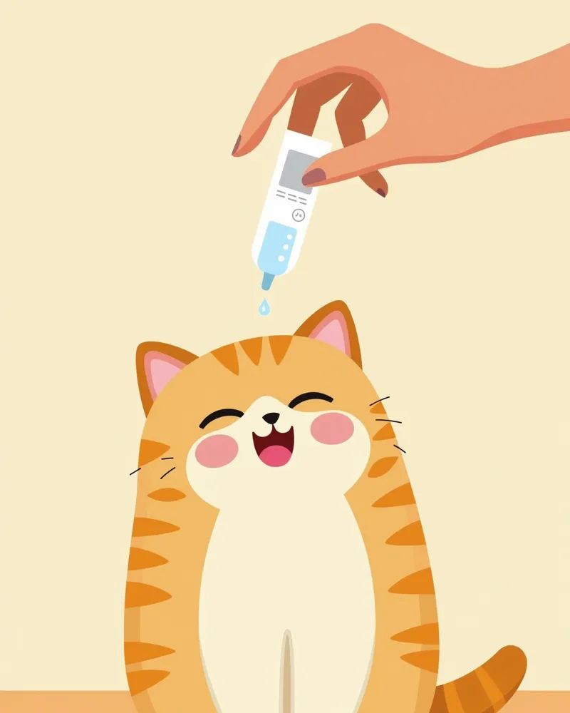 수의사가 고양이 눈에 인공눈물을 떨어뜨리는 모습