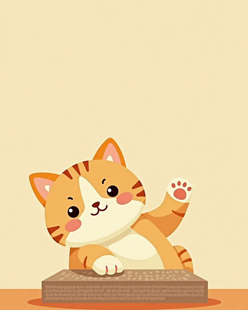 골판지 스크래처를 긁는 고양이 발 클로즈업