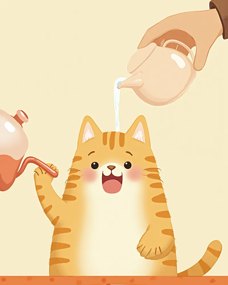 물에 불린 사료를 먹는 노령 고양이
