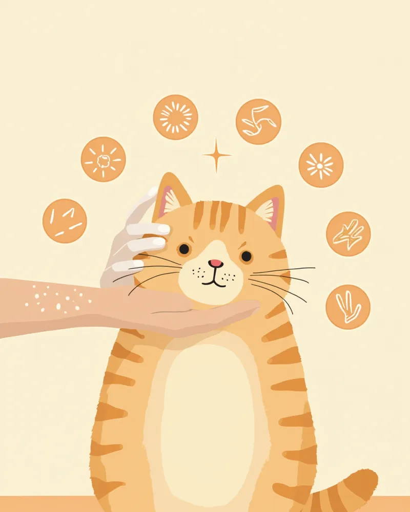 피부 상태를 확인받고 있는 고양이 일러스트