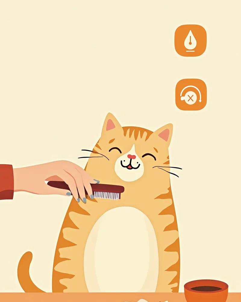 브러싱을 받고 있는 건강한 고양이 일러스트