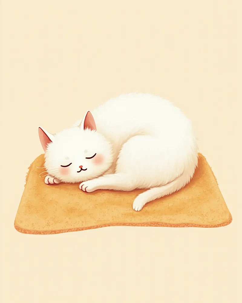치료 후 편안하게 쉬고 있는 흰 고양이 일러스트