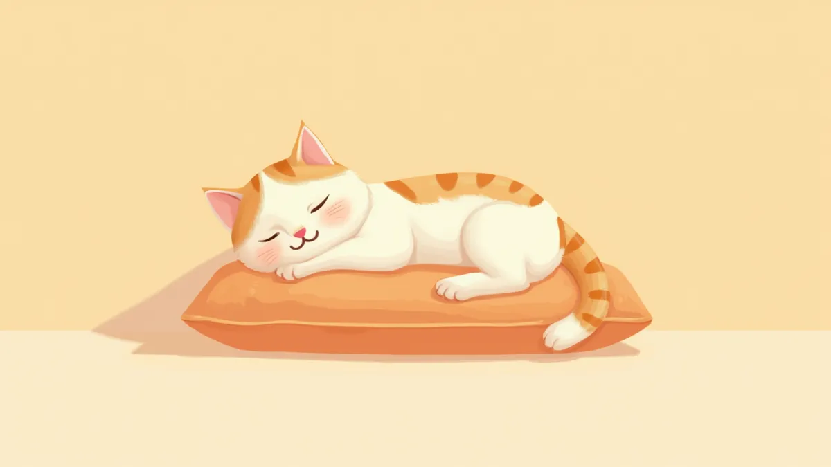 쿠션 위에서 깊이 잠든 고양이의 클로즈업