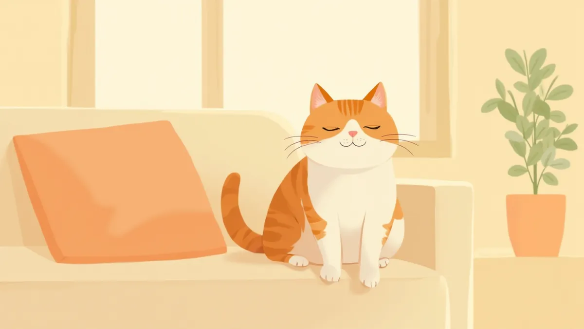 소파 위에서 보호자를 향해 천천히 눈을 감는 태비 고양이