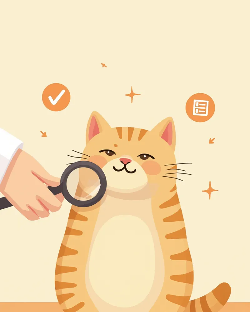 동반 증상을 확인하는 고양이 건강 체크 일러스트