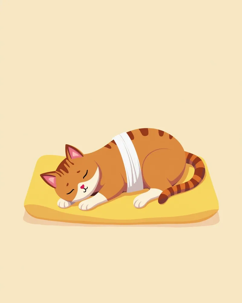 고양이 수술 후 회복 중 장면