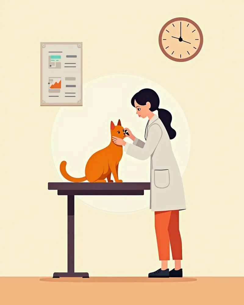 동물병원에서 진찰받는 고양이