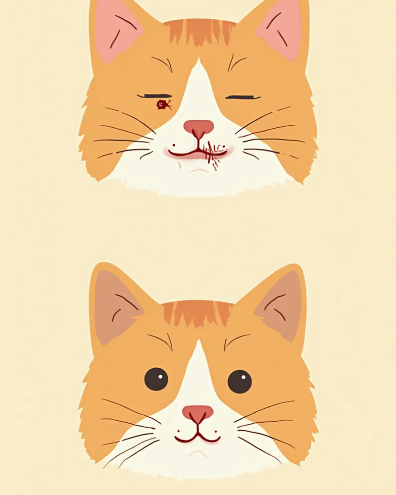 고양이 편평상피세포암의 주요 증상 부위를 보여주는 일러스트