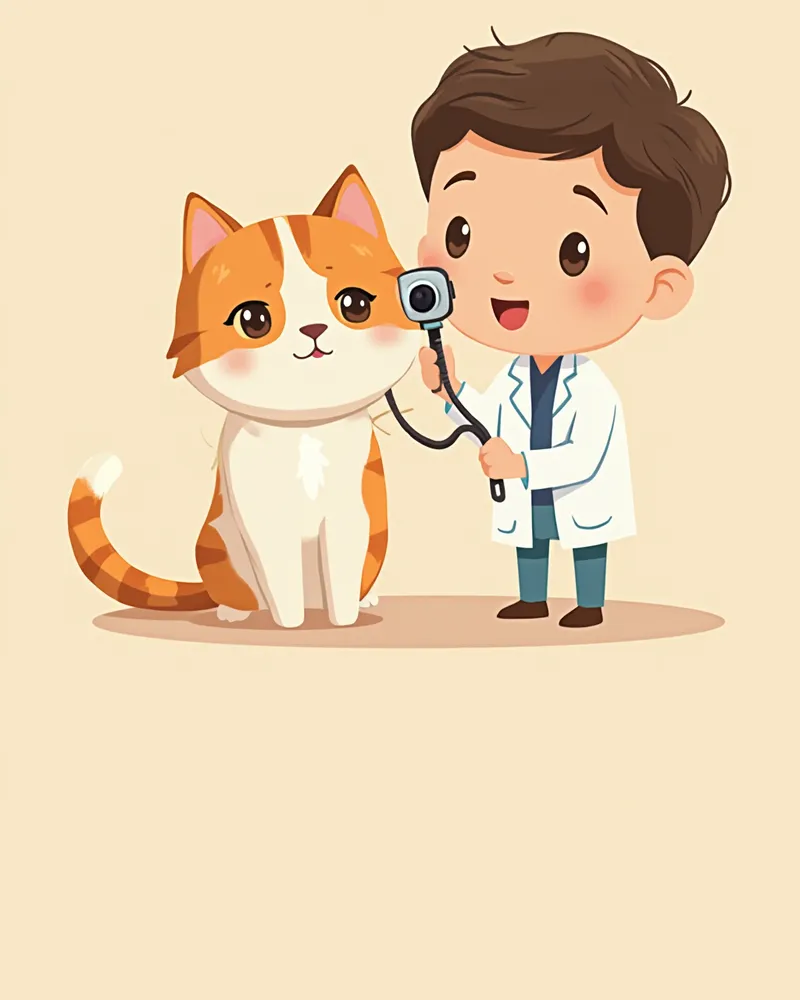 수의사가 고양이 눈을 검진하는 모습