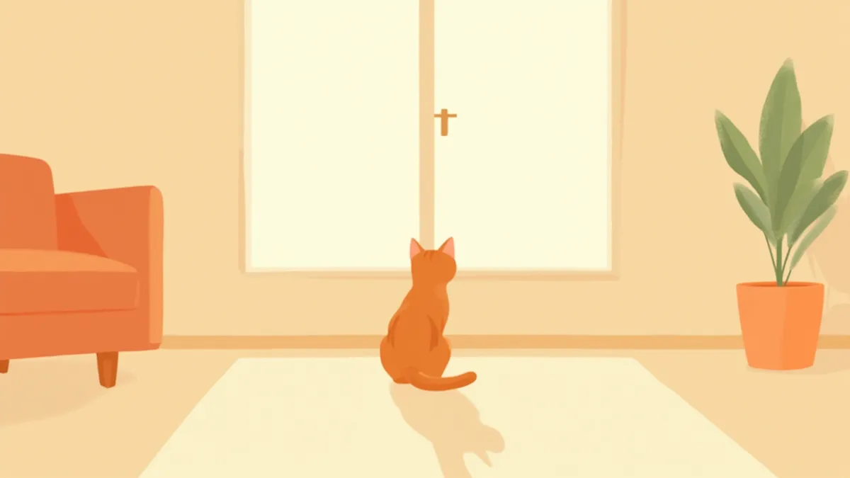 거실에서 천장 한 곳을 집중해서 응시하는 고양이