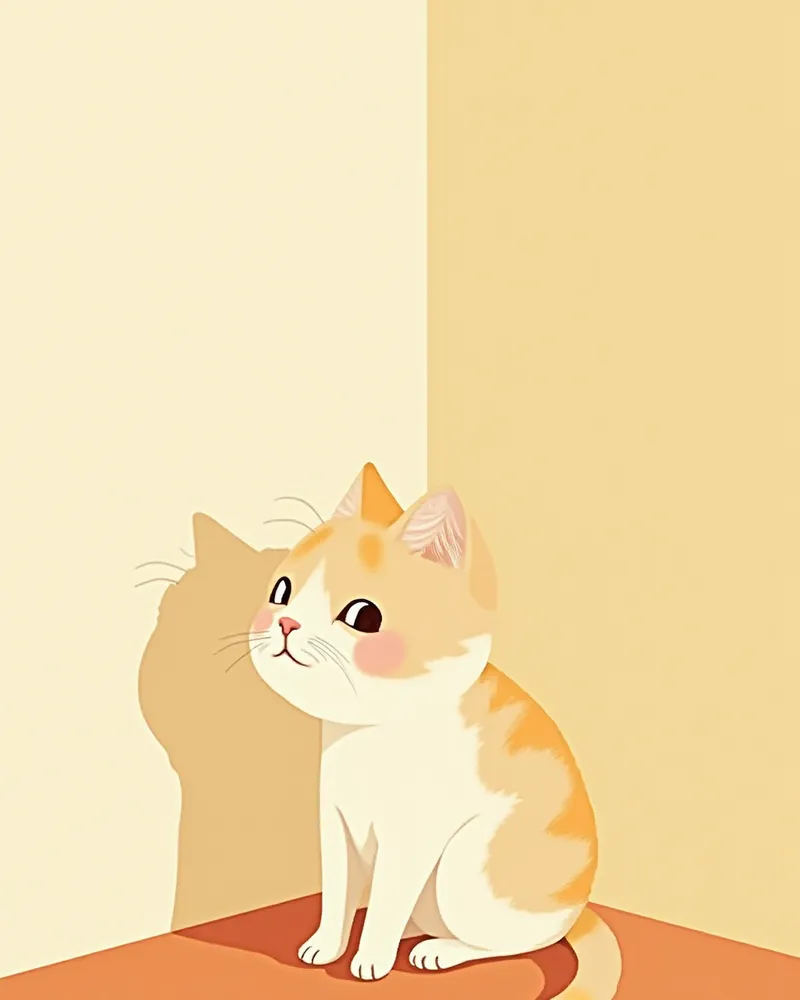 벽을 바라보며 앉아 있는 노령 고양이