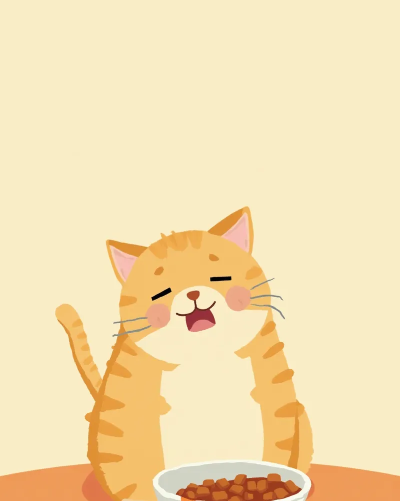 사료 앞에서 먹지 못하는 고양이 일러스트