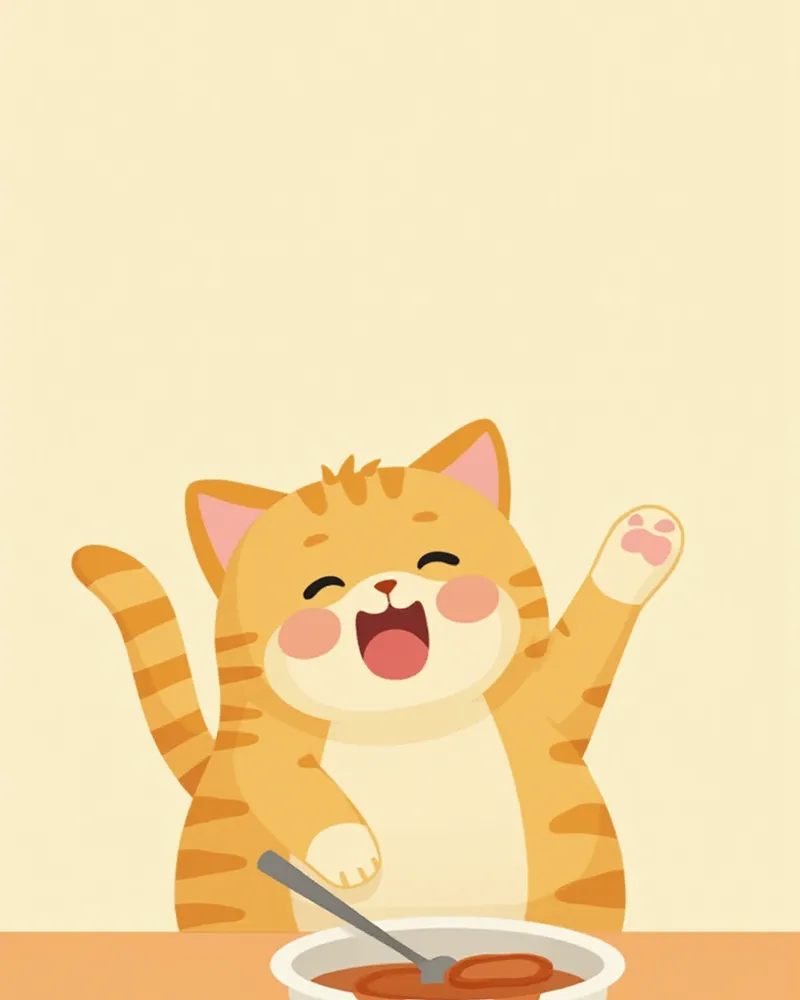 발치 후 편안하게 식사하는 고양이 일러스트