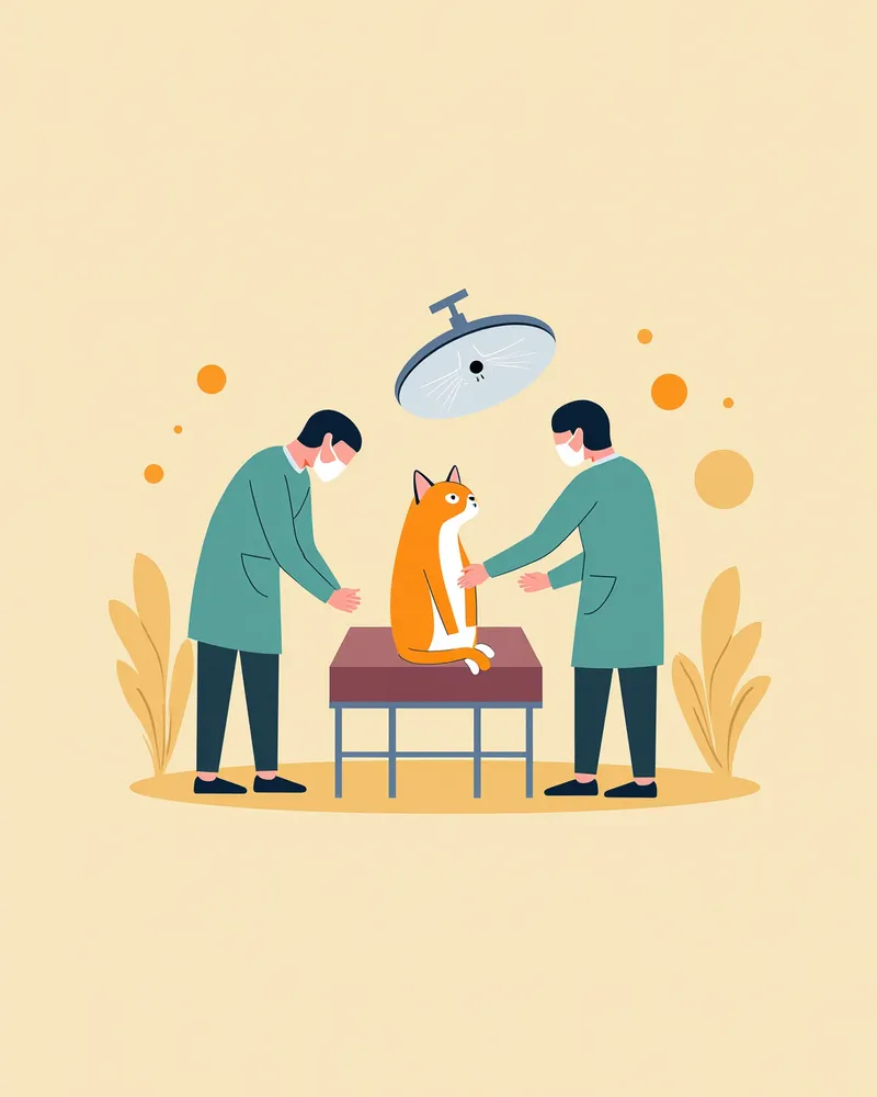 수술 중인 고양이의 눈 관련 수술 장면