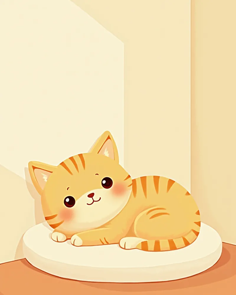 편안한 쿠션 위에서 안정된 모습으로 누워 있는 고양이