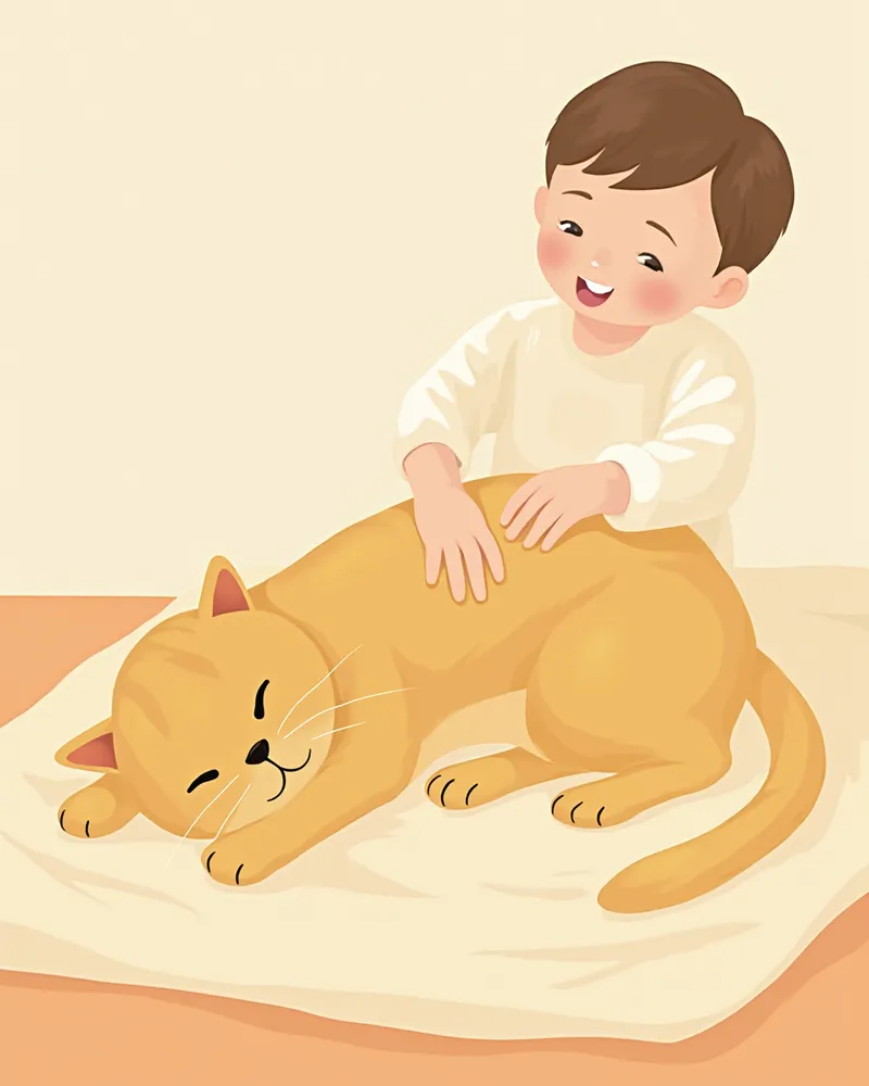 투여 후 어깨 뒤에 생긴 수액 혹과 흡수 상태를 관찰하는 모습