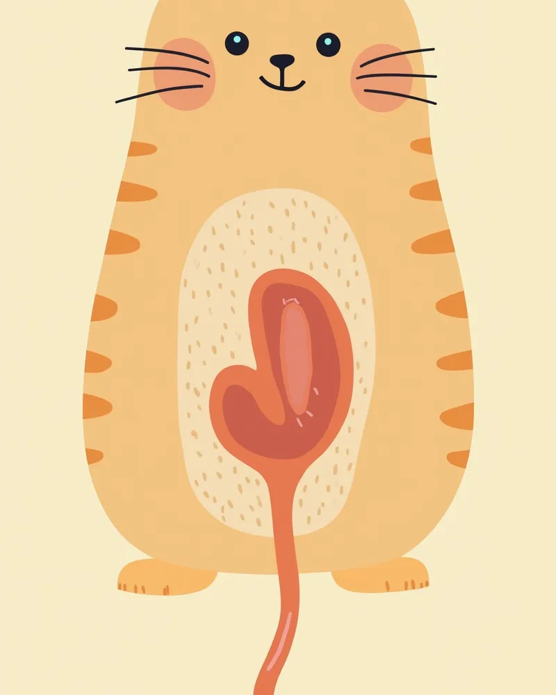고양이 요관에 막힌 결석을 보여주는 해부도