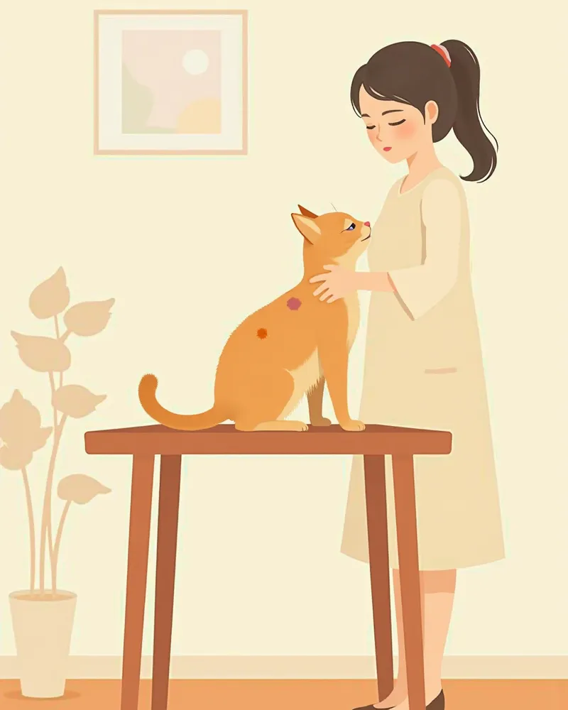 보호자가 고양이 피부 상태를 꼼꼼히 확인하는 모습