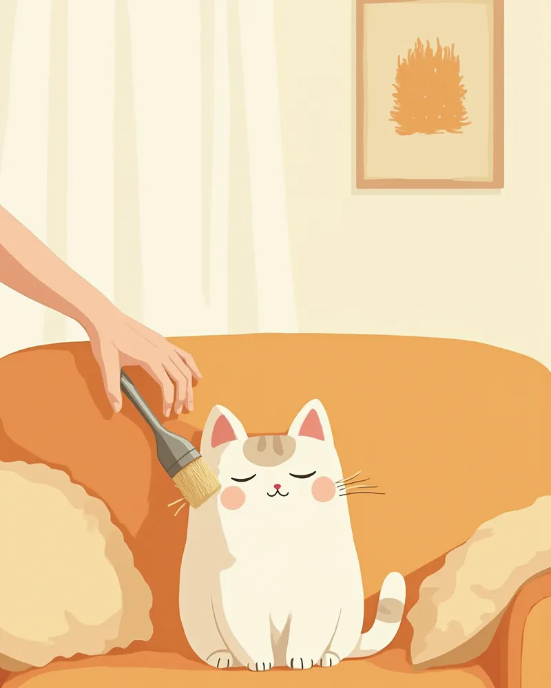 보호자가 고양이를 부드럽게 빗질해주는 모습