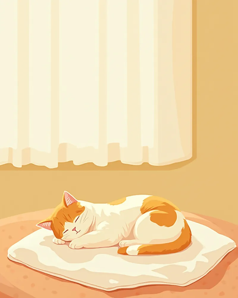 햇빛자리에서 편안하게 낮잠 자는 시니어 고양이